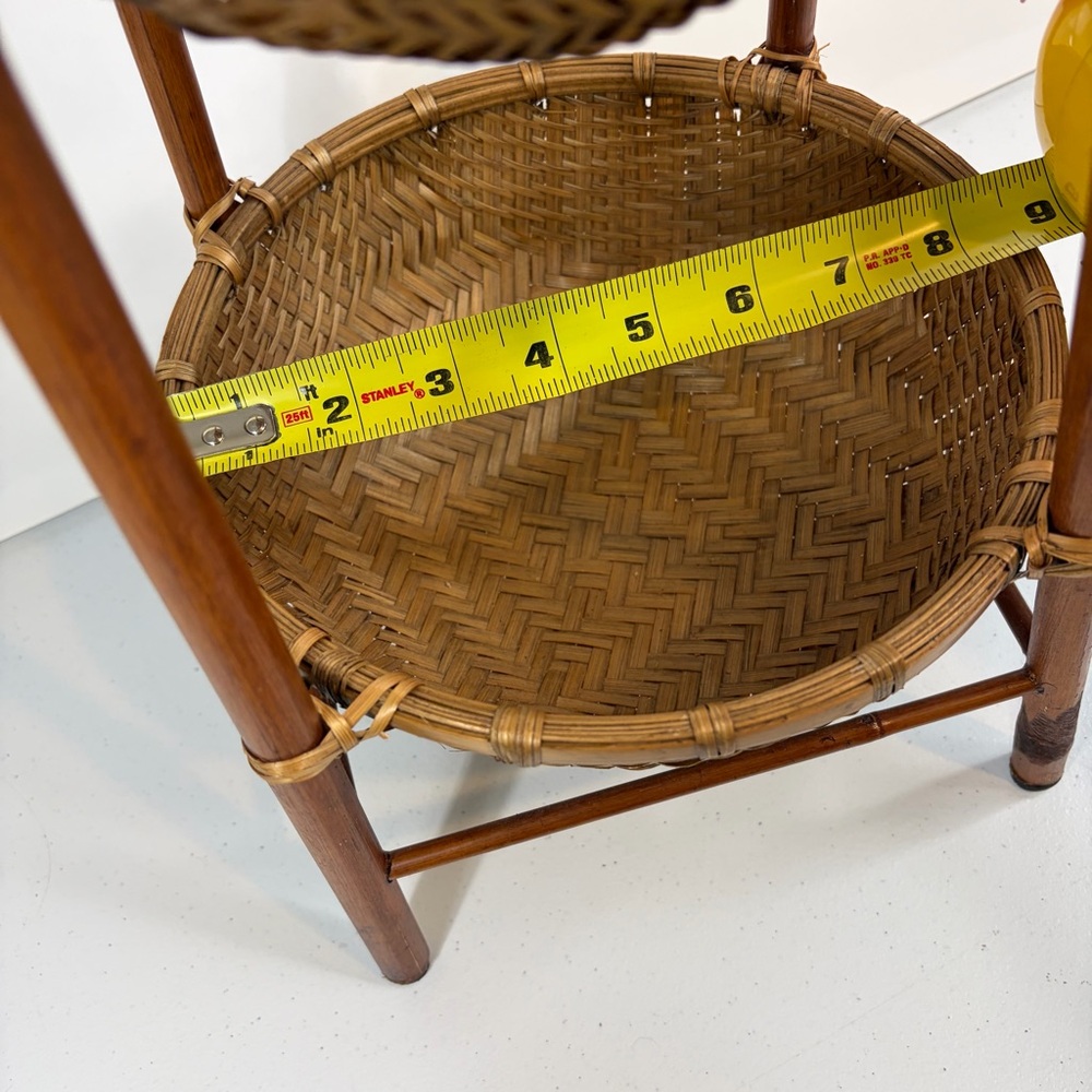 Vintage Rattan 2 Tier Trinket Stand Woven Wicker Tiered Pedestal Basket Decor - Picture 7 of 8